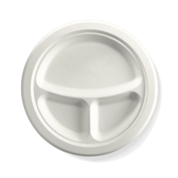Biopak BioCane  3-Compartment Round Plate White 23cm 9" 500pcs
