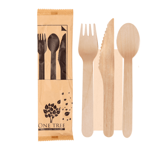 One Tree Wooden Cutlery Set Fork, Knife, Spoon & Napkin 100pcs