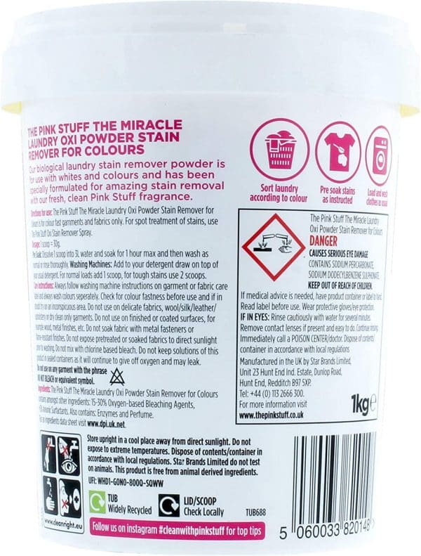The Pink Stuff Oxi Laundry Powder Stain Remover Colours 1kg - Image 2