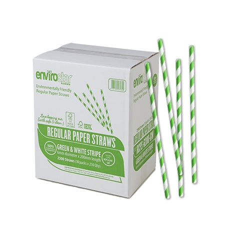 RCPS-6200-GW (Envirostar Regular Paper Straws Green & White 6mm 2500pcs)