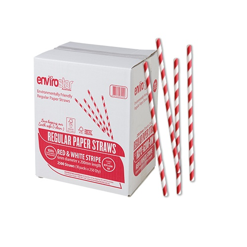 RCPS-6200-RW (Envirostar Regular Paper Straws Red & White 6mm 2500pcs)