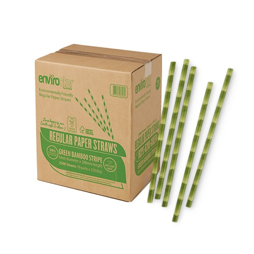 RCPS-6200-GREEN (Envirostar Regular Paper Straws Green Bamboo 6mm 2500pcs)