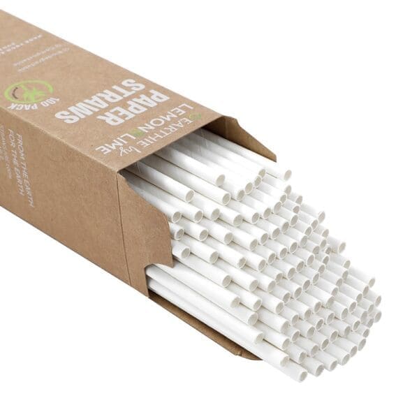 Lemon & Lime Eco Paper Straws White 100pcs - Image 2
