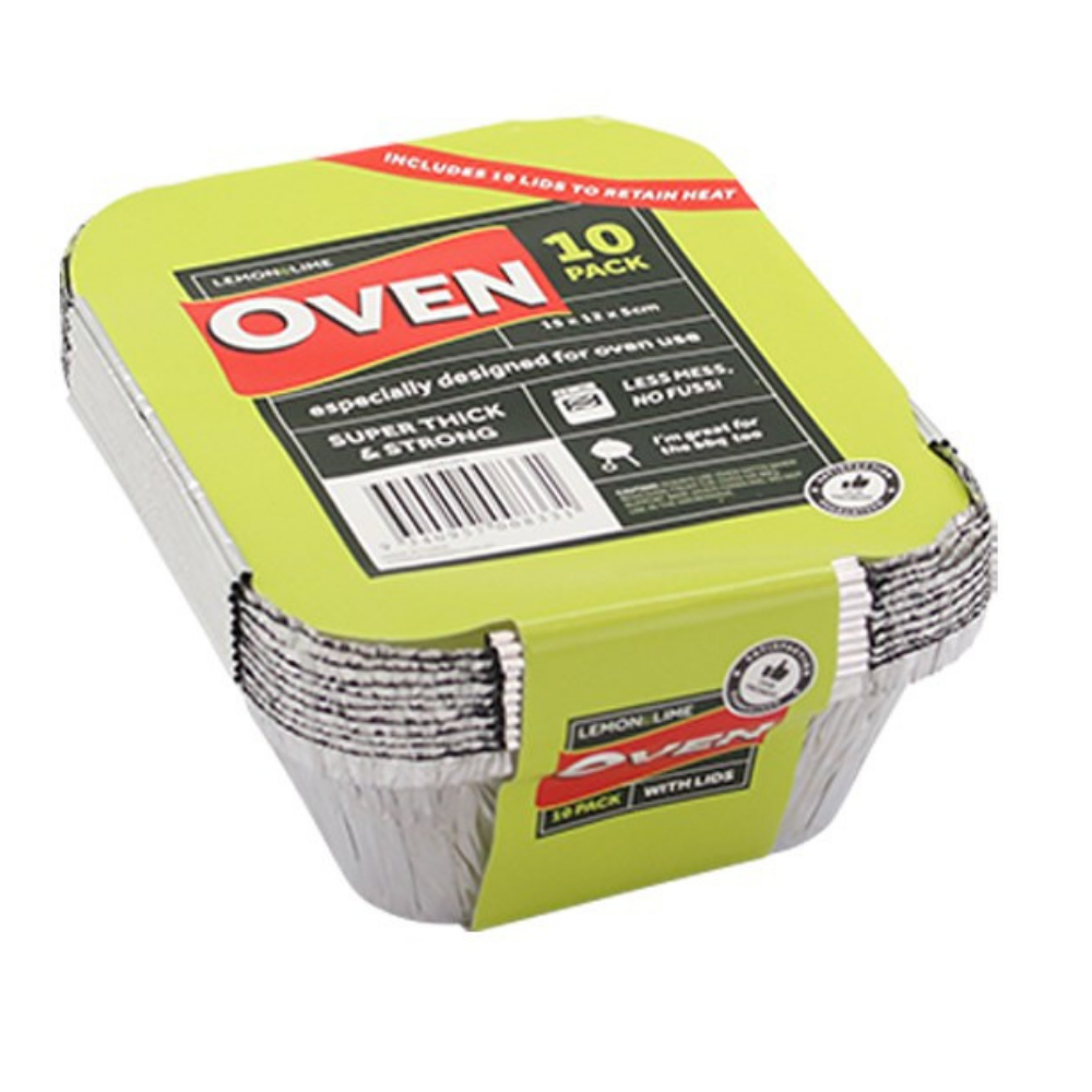 82560 (Lemon & Lime Foil Tray with Lids 15x12x4.5cm 10 Pack)