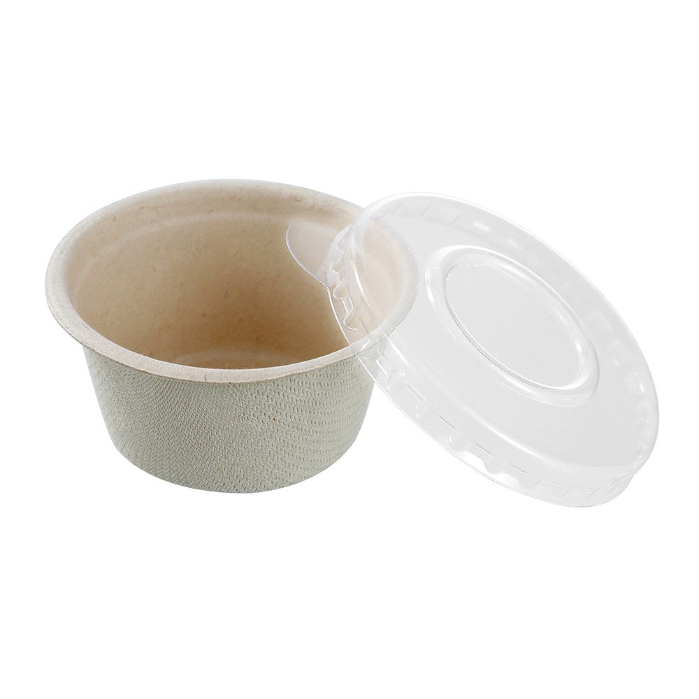 15794 (Lemon & Lime Eco Sugarcane Sauce Container & Plastic Lids 60ml 20 Pack Natural)
