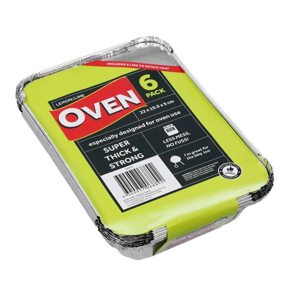68892 (Lemon & Lime Foil Tray with Lids 22x15.5x5cm 6 Pack)