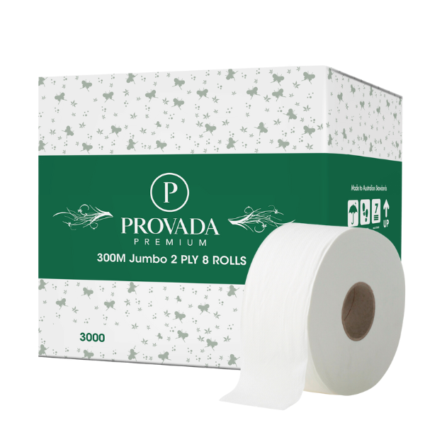 3000 (Provada Premium Jumbo Toilet Rolls 2ply 300m x 8 Rolls)