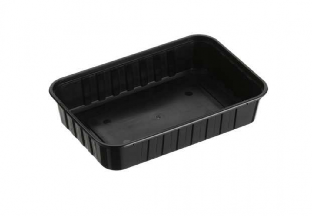 REB500B (Genfac Ribbed Rectangle Plastic Container Black 500ml)