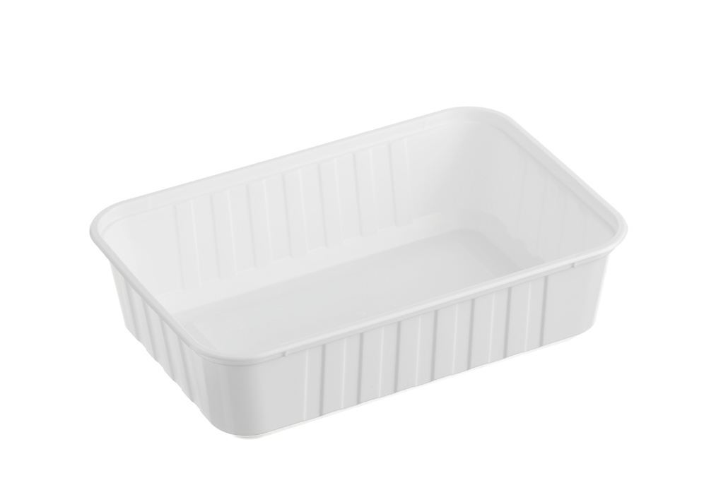 REB680W (Genfac Ribbed Rectangle Plastic Container White 680ml)
