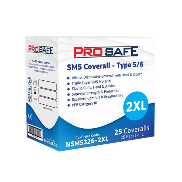 NSMS326-2XL-BX (ProSafe SMS Coverall Type 2XL 5/6 White 25pcs)