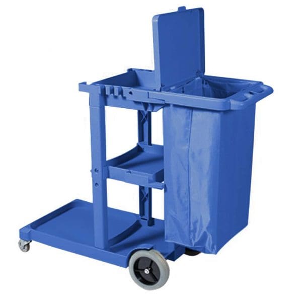 SOGA 3 Tier Multifunction Janitor Cleaning Waste Cart Trolley and Waterproof Bag with Lid Blue - Image 2