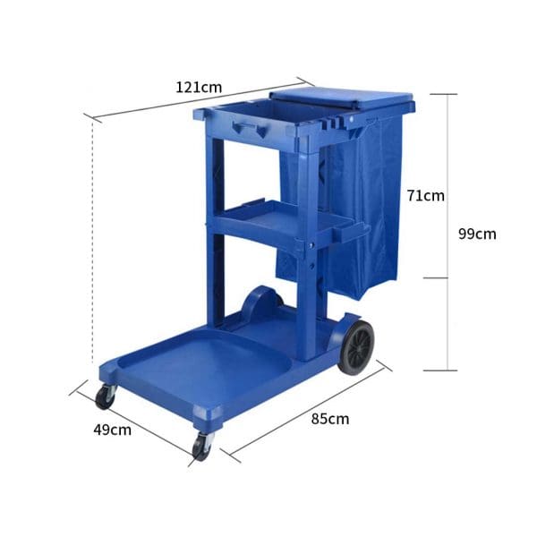 SOGA 3 Tier Multifunction Janitor Cleaning Waste Cart Trolley and Waterproof Bag with Lid Blue - Image 6