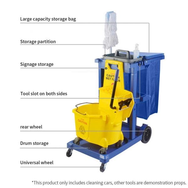 SOGA 3 Tier Multifunction Janitor Cleaning Waste Cart Trolley and Waterproof Bag with Lid Blue - Image 7