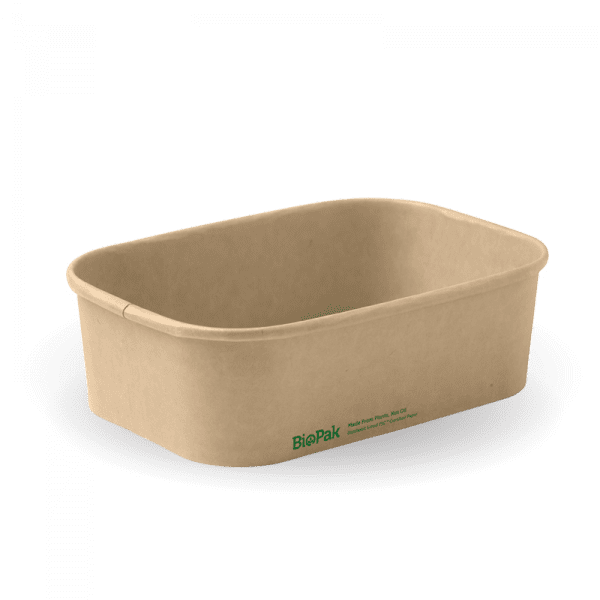 Biopak Natural Rectangle PLA Lined Paper Container 650ml 300pcs