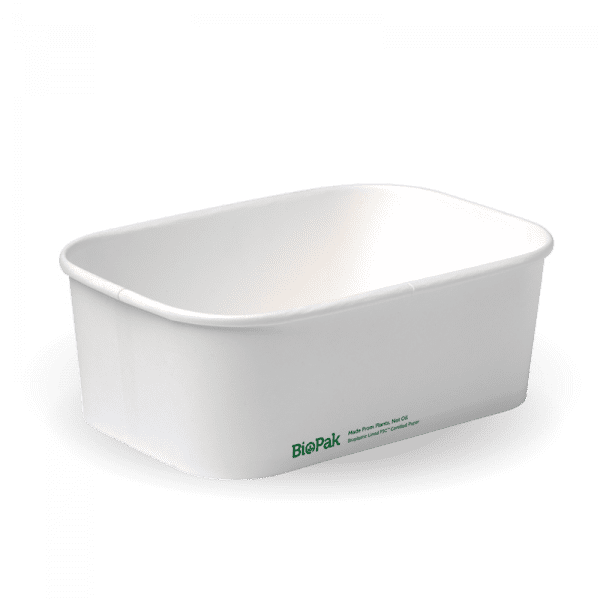 Biopak White Rectangle PLA Lined Paper Container 750ml 300pcs