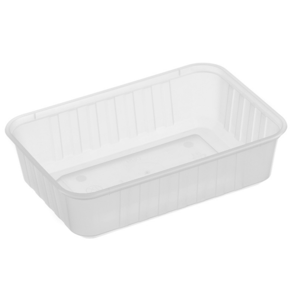 Genfac Ribbed Rectangle Plastic Container Natural 680ml