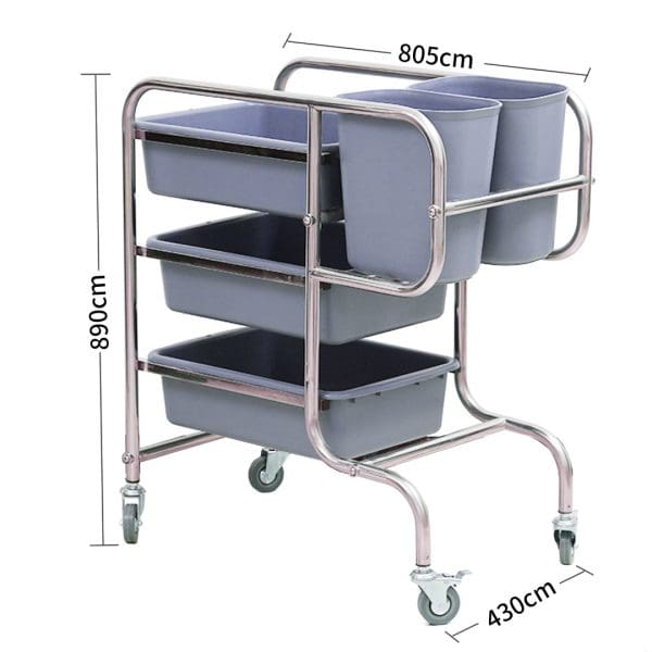SOGA 3 Tier Food Trolley Food Waste Cart Five Buckets Kitchen Food Utility 80x43x89cm Round - Image 2