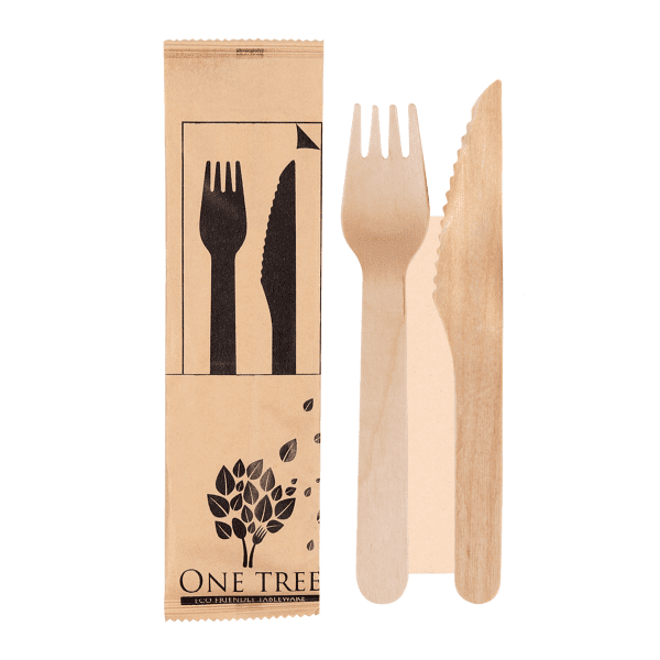 One Tree Wooden Cutlery Set Knife, Fork & Napkin 400pcs